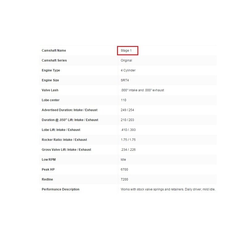 Crower Camshafts, 03-05 Neon SRT-4 / 01-10 PT Cruiser