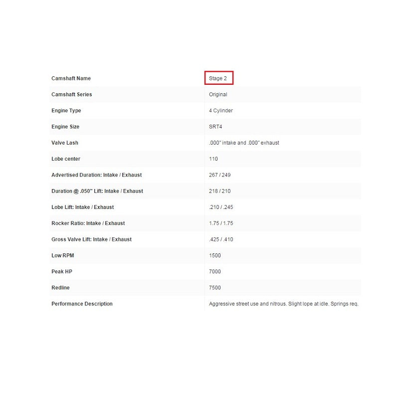 Crower Camshafts, 03-05 Neon SRT-4 / 01-10 PT Cruiser