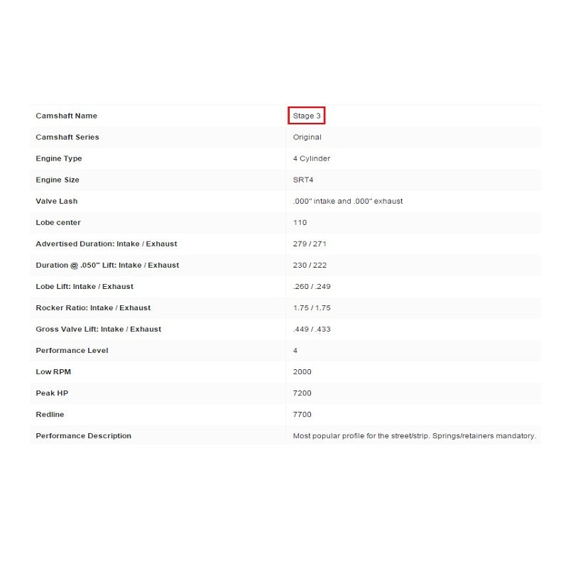 Crower Camshafts, 03-05 Neon SRT-4 / 01-10 PT Cruiser